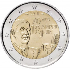 Франция 2 евро 2010 год UNC KM# 1676 70 лет речи Шарля де Голля «Ко всем французам»