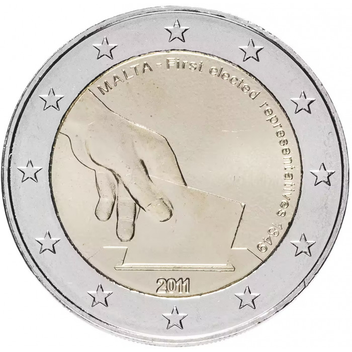 Мальта 2 евро 2011 год UNC KM# 144 Конституция Мальты - Первые выборы представителей в 1849 году