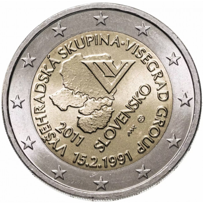 Словакия 2 евро 2011 год 20 лет формирования Вишеградской группы UNC KM# 114