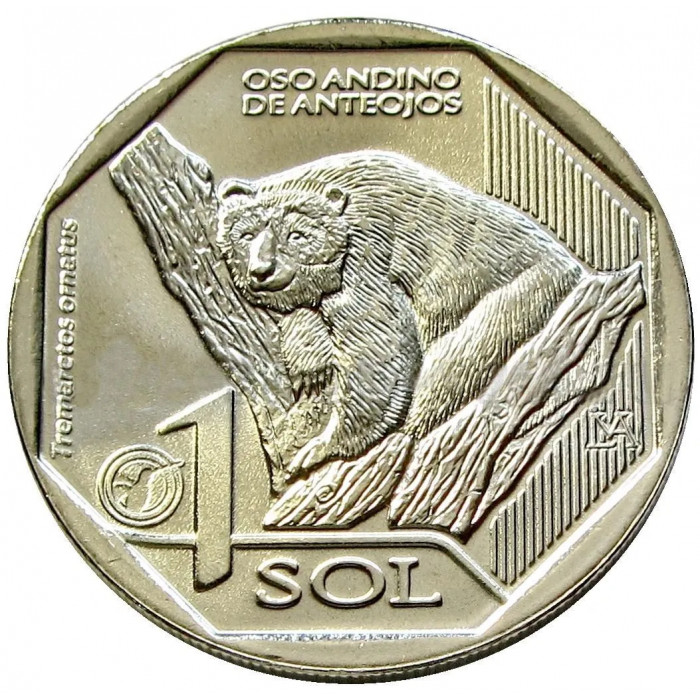 Перу 1 соль 2017 год Очковый медведь UNC KM# 403