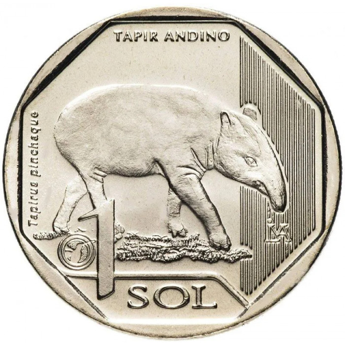 Перу 1 соль 2018 год Горный тапир UNC UC# 106