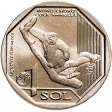 Перу 1 соль 2019 год Желтохвостая обезьяна UNC UC# 110
