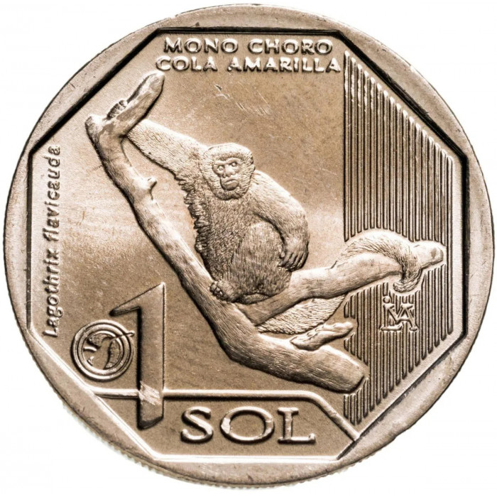 Перу 1 соль 2019 год Желтохвостая обезьяна UNC UC# 110
