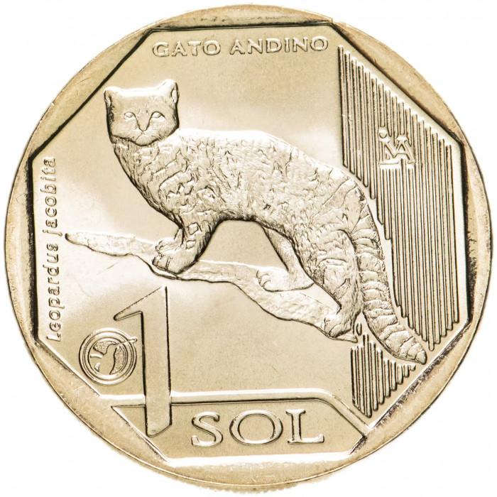 Перу 1 соль 2019 год UNC UC# 111 Андская кошка (Leopardus jacobita)