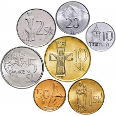 Словакия 10 20 50 геллеров 1 2 5 10 крон 1993-2008 год Набор 7 монет
