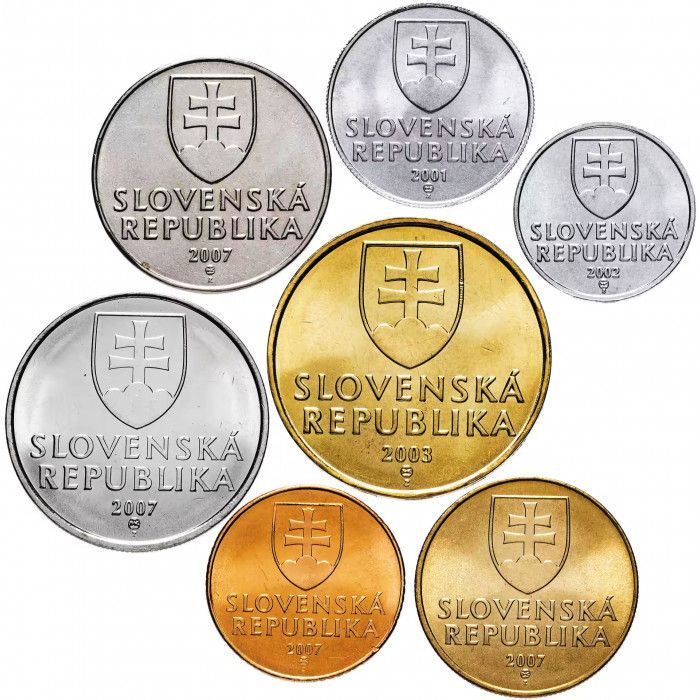 Словакия 10 20 50 геллеров 1 2 5 10 крон 1993-2008 год Набор 7 монет