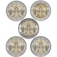 Германия 2 евро 2016 ADFGJ год Цвингер, Саксония Набор 5 монет UNC KM# 347
