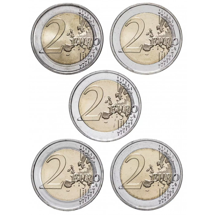 Германия 2 евро 2019 ADFGJ год 30 лет падению Берлинской стены Набор 5 монет UNC UC# 101
