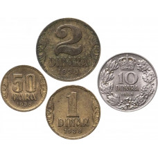 Югославия 50 пара 1 2 10 динаров 1938 год Набор из 4 монет