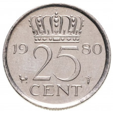 Нидерланды 25 центов 1980 год KM# 183
