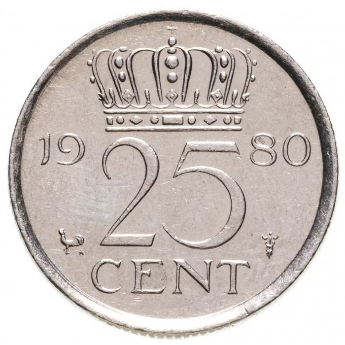 Нидерланды 25 центов 1980 год KM# 183