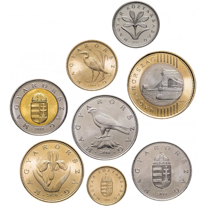 Венгрия 1 2 5 10 20 50 100 200 форинтов 1990-2024 год Набор из 8 монет