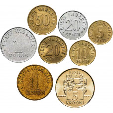 Эстония 5 10 20 50 сентов 1 5 крон 1991-2010 год Набор из 8 монет