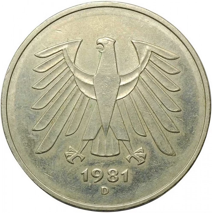 Германия - ФРГ 5 марок 1981 D год KM# 140.1