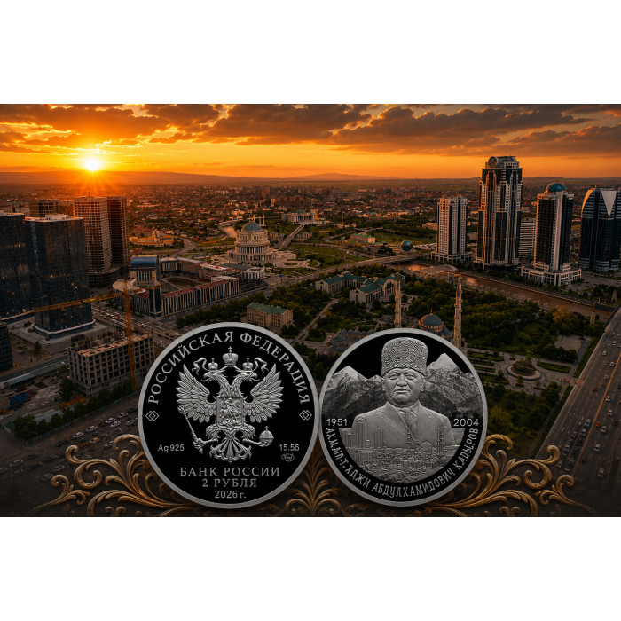 Россия 2 рубля 2026 год Ахмат-Хаджи Абдулхамидович Кадыров Proof UC# 1217