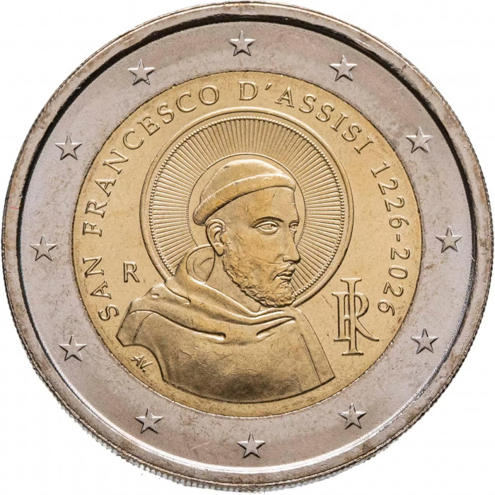 Италия 2 евро 2026 год Франциск Ассизский UNC UC# 118