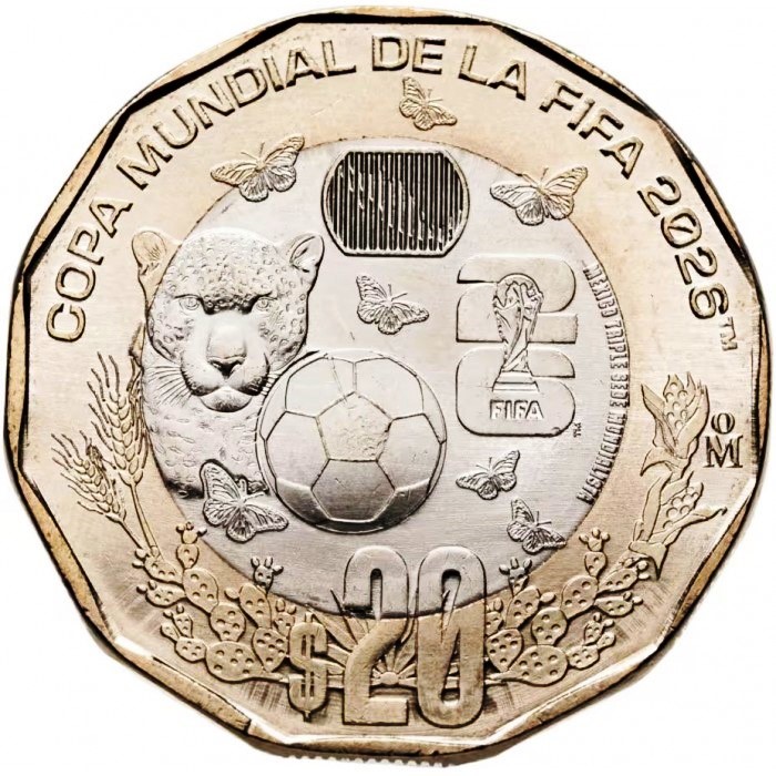 Мексика 20 песо 2026 год Чемпионат мира по футболу FIFA 2026 Набор 4 монеты UNC
