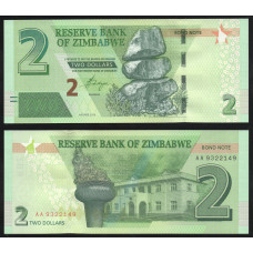 Зимбабве 2 Доллара 2016 год UNC P# 99a