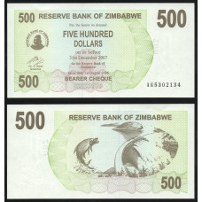 Зимбабве 500 Долларов 2006 год UNC P# 43 Экстренные чеки на предъявителя