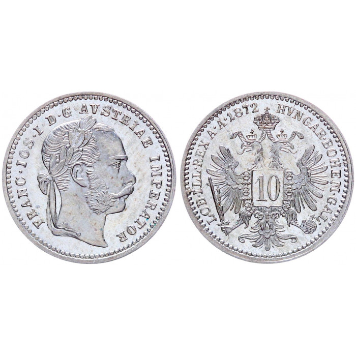 Австрия 10 Крейцеров 1872 год KM# 2206 Серебро 400 Франц Иосиф I 