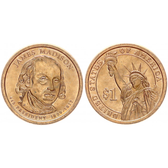 США 1 Доллар 2007 P год KM# 404 Президент 4 - Джеймс Мэдисон (1809-1817)