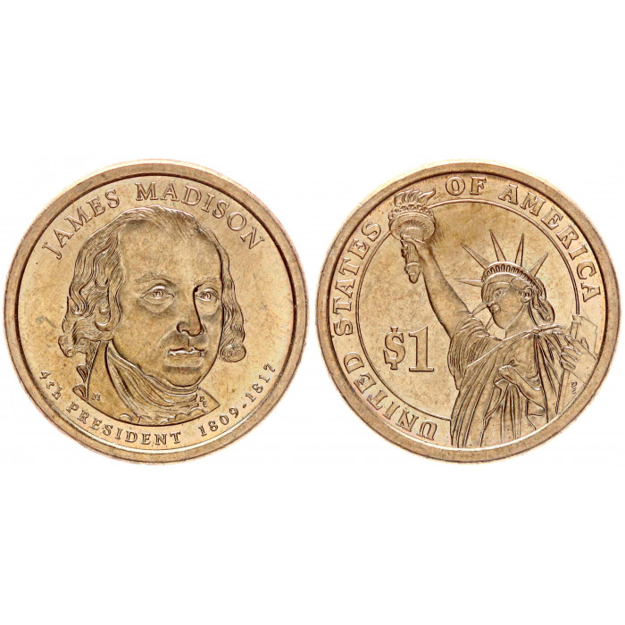 США 1 Доллар 2007 P год KM# 404 Президент 4 - Джеймс Мэдисон (1809-1817)