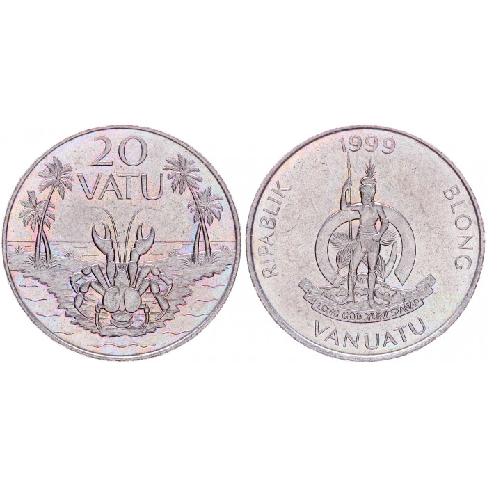 Вануату 20 Вату 1999 год KM# 7 Краб Фауна Животные Красивая Патина 