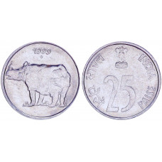 Индия 25 Пайсов 1999 год KM# 54 Носорог Фауна 