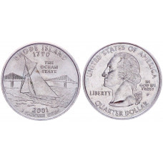 США 25 центов 2001 P год Штаты и территории № 13 Род-Айленд