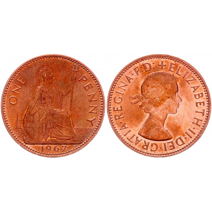 Великобритания 1 Пенни 1967 год UNC KM# 897 Елизавета II