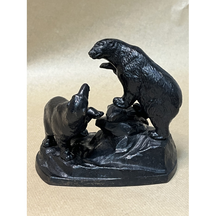 СССР Касли Чугун скульптура Белые медведи с рыбой 1982 год 