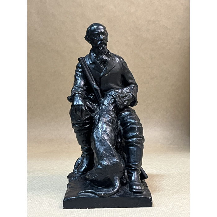 СССР Скульптура Некрасов на охоте с собакой Силумин