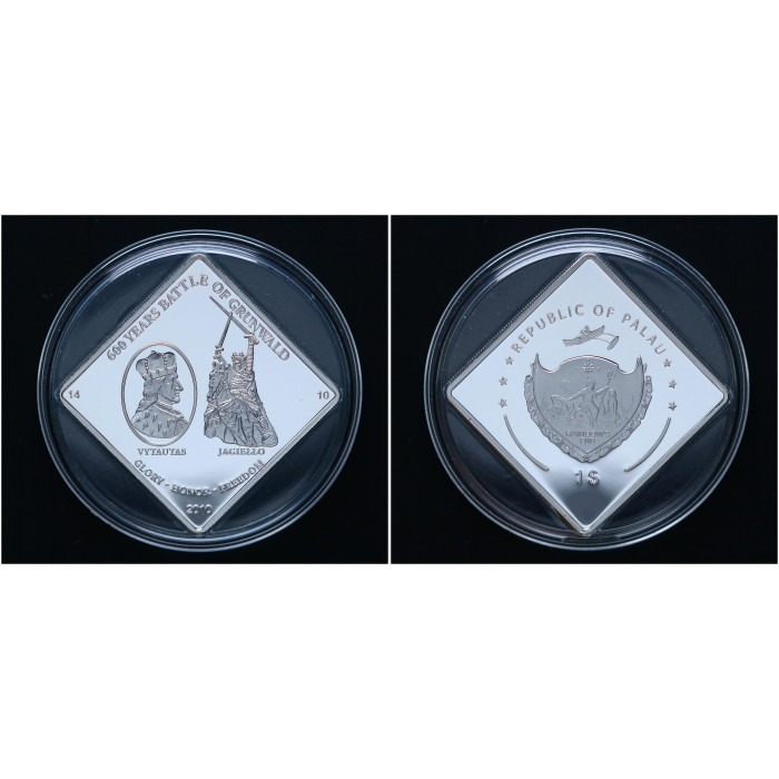 Палау 1 Доллар 2010 год Витовт и Ягайло 600 лет Грюнвальдской битве. Серебрение Пруф /  Proof