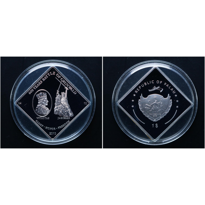 Палау 1 Доллар 2010 год Витовт и Ягайло 600 лет Грюнвальдской битве. Серебрение Пруф /  Proof