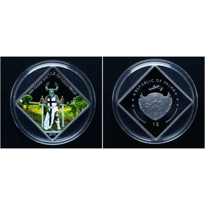 Палау 1 Доллар 2010 год Германский рыцарь-монах. 600 лет Грюнвальдской битве. Серебрение Пруф /  Proof