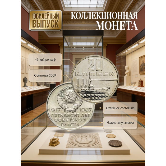 СССР 20 Копеек 1967 год. 50 лет Советской власти. UNC, из набора (BOX166) 