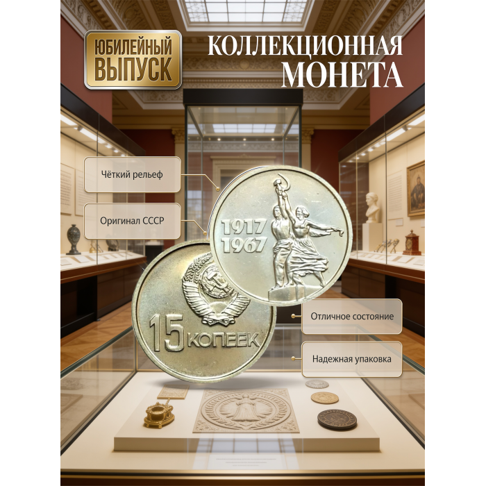 СССР 15 Копеек 1967 год. 50 лет Советской власти. UNC, из набора (BOX230) 