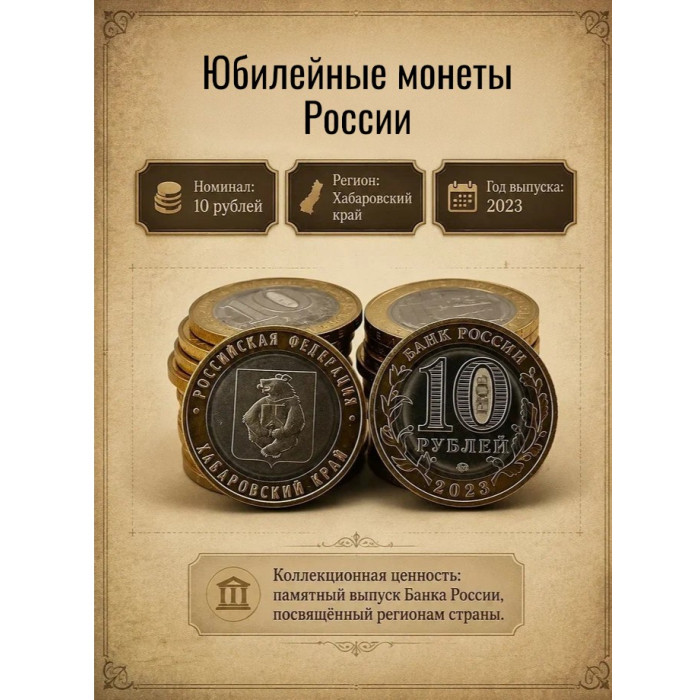 Россия 10 Рублей 2023 год Хабаровский край Биметалл (BOX591)