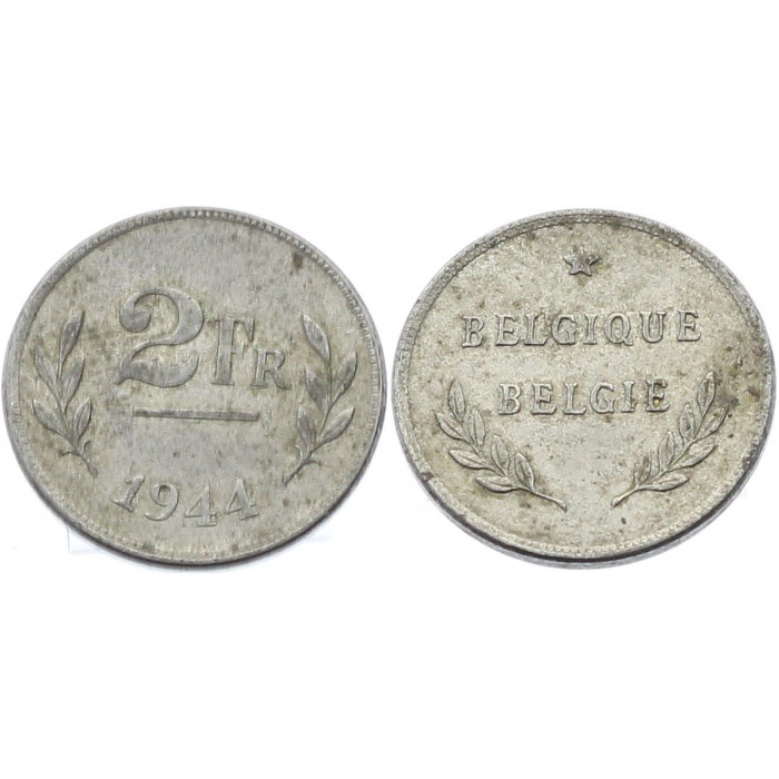 Бельгия 2 Франка 1944 год XF- KM# 133 Леопольд III