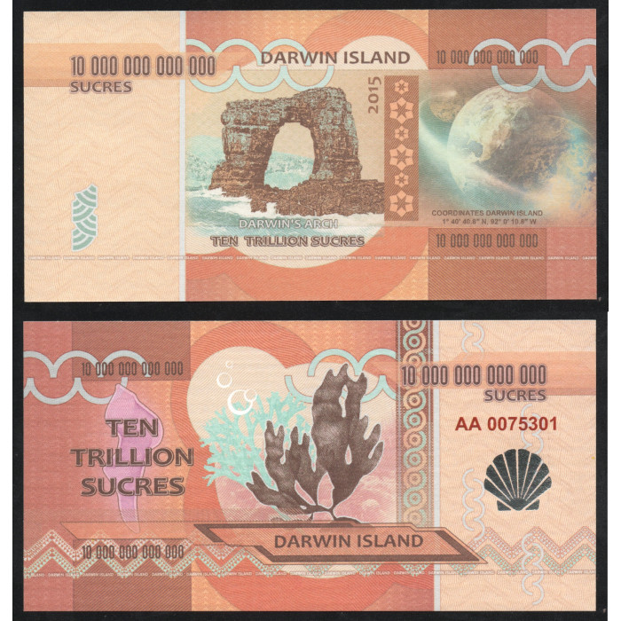Остров Дарвин 10000000000000 Сукре 2015 год UNC Col# ID-2 Фантазийные выпуски