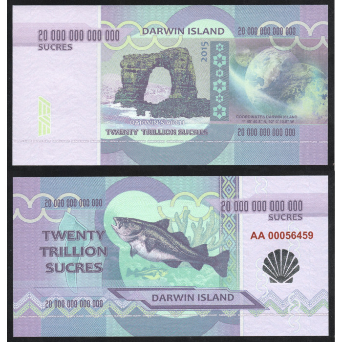 Остров Дарвин 20000000000000 Сукре 2015 год UNC Col# ID-3 Фантазийные выпуски