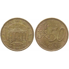 Германия ФРГ 50 Евроцентов 2002 G год XF KM# 212 Бранденбургские ворота