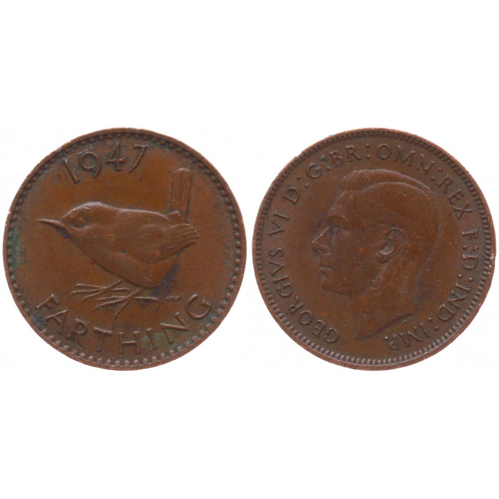 Великобритания 1 Фартинг 1947 год KM# 843 Георг VI