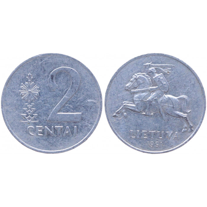 Литва 2 Цента 1991 год XF KM# 86