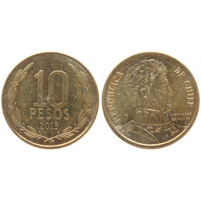 Чили 10 Песо 2015 год AUNC KM# 218.2 Монетный двор Утрехта Нидерланды