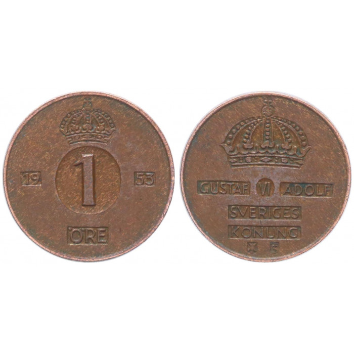 Швеция 1 Эре 1953 год XF KM# 820 Густав VI