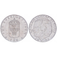 Швеция 1 Крона 1991 год XF KM# 852a Карл XVI Густав