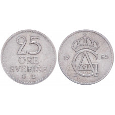 Швеция 25 Эре 1965 год XF KM# 836 Густав VI
