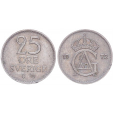 Швеция 25 Эре 1972 год XF KM# 836 Густав VI
