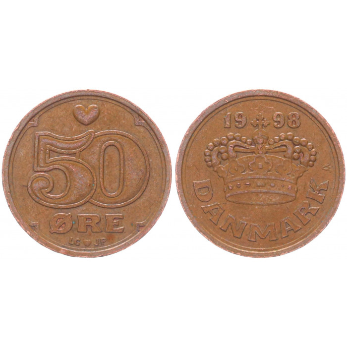 Дания 50 Эре 1998 год XF KM# 866.2 Королева Маргрете II